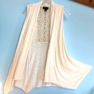 Cream asymmetric vest w/ lace back panel inset